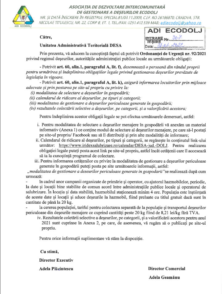 informare gestionare deseuri